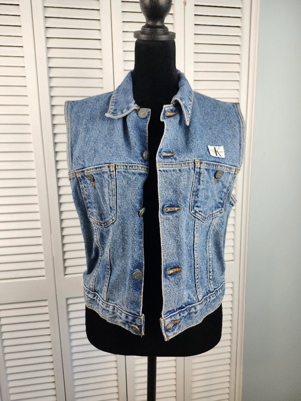 Vintage CK Calvin Klein Denim Vest 90's Double Stonewash Rare